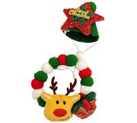 Small Cat Collar - Soft Elastic Neck Strap with Reindeer Hat, Adjustable with Plush Ball - for Party Home Worship Decoration Fun Family Celebration