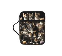 Small-Cat-Dog-Knitting-Ball Bible Cover Case with Handle, Water-Resistant Oxford Fabric Bible Bag Organizer with Zipper Pockets for Church
