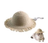 Small Cat Hat, Summer Cat Puppy Sun Hats, Adjustable Handmade Natural Straw Sun Hat for Puppy Kitten, Summer Woven Pet Headwear, 14x4cm, Lightweight Breathable