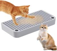 Small Cat Litter Ramp,32x16x4cm Elevated Litters Trapping Steps Washable Cat Litter Box Stool for Floor,Double Layer Filter Tray Easy Cleaning (Light Grey)