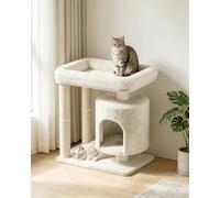 Small Cat Tree, Cat Tree for Large Cats with Perch Bed, Dual Sisal Scratching Posts, Cozy Condos for Indoor Cats Kittens, Beige