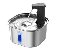 Small Cat Water Fountain Stainless Steel 68oz 2L, 5000mah Battery Operated Cat Water Fountain Cordless, Automatic Pet Water Dispenser for Dogs Cats Indoor Outdoor with Motion Sensor, 6-Layer Filter
