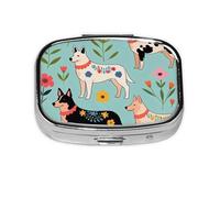 Small Cattle Dog Florals Printed Pill Organizer Daily,Portable Metal Travel Pill Case Box for Purse and Pocket