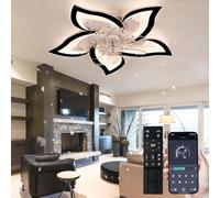 Small Ceiling Fan Lights with Remote Control, Quiet Ceiling Fans with Lamps Dimmable with Timer, Reversible Dc Motor, Flower Shaped White Ceiling Fans with Lights for Bedroom Living Room