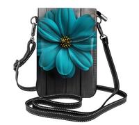 Small Cell Phone Purse 7.6x4.9in DLXW Teal Flower on Wooden Plank Printed Fashionable, Practical, and Multifunctional for Walking, Camping, Shopping, Travel