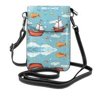 Small Cell Phone Purse 7.6x4.9in HYTTER cartoon fish eating ship in ocean sea Prints Fashionable, Practical, and Multifunctional for Walking, Camping, Shopping, Travel