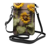 Small Cell Phone Purse 7.6x4.9in HYTTER Three Sunflowers on Wooden Prints Fashionable, Practical, and Multifunctional for Walking, Camping, Shopping, Travel