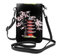 Small Cell Phone Purse 7.6x4.9in MSRHIUEF Beautiful cherry blossom pagoda Printed Fashionable, Practical, Multifunctional Leather Crossbody Flap Phone Case for Women