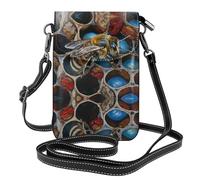 Small Cell Phone Purse 7.6x4.9in MSRHIUEF Bee In Hive Printed Fashionable, Practical, Multifunctional Leather Crossbody Flap Phone Case for Women