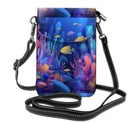 Small Cell Phone Purse 7.6x4.9in MSRHIUEF Colorful underwater world Printed Fashionable, Practical, Multifunctional Leather Crossbody Flap Phone Case for Women
