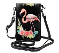 Small Cell Phone Purse 7.6x4.9in MSRHIUEF Flamingo in the flowers Printed Fashionable, Practical, Multifunctional Leather Crossbody Flap Phone Case for Women