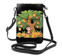 Small Cell Phone Purse 7.6x4.9in MSRHIUEF Little monkey enjoying delicious peach Printed Fashionable, Practical, Multifunctional Leather Crossbody Flap Phone Case for Women