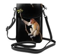 Small Cell Phone Purse 7.6x4.9in MSRHIUEF Monkey holding a branch Printed Fashionable, Practical, Multifunctional Leather Crossbody Flap Phone Case for Women
