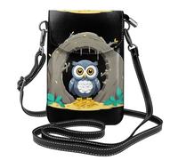 Small Cell Phone Purse 7.6x4.9in MSRHIUEF Owl Guarding Treasure Printed Fashionable, Practical, Multifunctional Leather Crossbody Flap Phone Case for Women