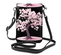 Small Cell Phone Purse 7.6x4.9in MSRHIUEF Romantic cherry blossom tree Printed Fashionable, Practical, Multifunctional Leather Crossbody Flap Phone Case for Women