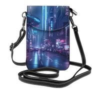 Small Cell Phone Purse 7.6x4.9in MSRHIUEF Sci-Fi Street Printed Fashionable, Practical, Multifunctional Leather Crossbody Flap Phone Case for Women