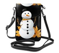 Small Cell Phone Purse 7.6x4.9in MSRHIUEF Snowman on dead leaves Printed Fashionable, Practical, Multifunctional Leather Crossbody Flap Phone Case for Women