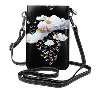 Small Cell Phone Purse 7.6x4.9in MSRHIUEF White Cloud Thousand Paper Cranes Printed Fashionable, Practical, Multifunctional Leather Crossbody Flap Phone Case for Women