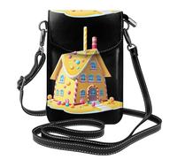 Small Cell Phone Purse 7.6x4.9in MSRHIUEF Yellow candy house Printed Fashionable, Practical, Multifunctional Leather Crossbody Flap Phone Case for Women