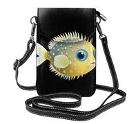 Small Cell Phone Purse 7.6x4.9in MSRHIUEF Yellow spiny pufferfish Printed Fashionable, Practical, Multifunctional Leather Crossbody Flap Phone Case for Women