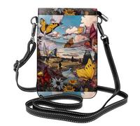 Small Cell Phone Purse 7.6x4.9in WHJSHOP Butterflies in the Valley Printing Fashionable, Practical, Multifunctional Leather Crossbody Flap Phone Case for Women