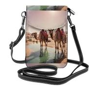 Small Cell Phone Purse 7.6x4.9in WHJSHOP Camels in the oasis Printing Fashionable, Practical, Multifunctional Leather Crossbody Flap Phone Case for Women