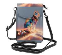 Small Cell Phone Purse 7.6x4.9in WHJSHOP Ice Crystal Cat Shadow Printing Fashionable, Practical, Multifunctional Leather Crossbody Flap Phone Case for Women