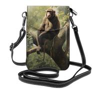 Small Cell Phone Purse 7.6x4.9in WHJSHOP Monkey sitting on a tree Printing Fashionable, Practical, Multifunctional Leather Crossbody Flap Phone Case for Women