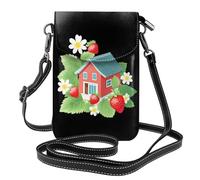 Small Cell Phone Purse 7.6x4.9in WHJSHOP Strawberry flowers on the cottage Printing Fashionable, Practical, Multifunctional Leather Crossbody Flap Phone Case for Women