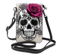 Small Cell Phone Purse 7.6x4.9in WHJSHOP Sugar Horror Skull Flowers Rose Printing Fashionable, Practical, Multifunctional Leather Crossbody Flap Phone Case for Women