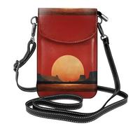 Small Cell Phone Purse 7.6x4.9in WHJSHOP The red sun in the desert Printing Fashionable, Practical, Multifunctional Leather Crossbody Flap Phone Case for Women