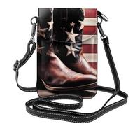 Small Cell Phone Purse 7.6x4.9in WHJSSF American Flag with Cowboy Boots Prints Fashionable, Practical, Multifunctional Leather Crossbody Flap Phone Case for Women