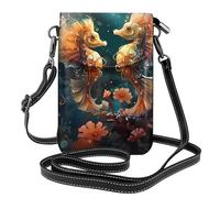 Small Cell Phone Purse 7.6x4.9in WHJSSF Beautiful Seahorse Couple Prints Fashionable, Practical, Multifunctional Leather Crossbody Flap Phone Case for Women