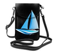 Small Cell Phone Purse 7.6x4.9in WHJSSF Blue sailing ship Prints Fashionable, Practical, Multifunctional Leather Crossbody Flap Phone Case for Women