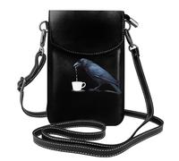 Small Cell Phone Purse 7.6x4.9in WHJSSF Crow drinking water from a cup Prints Fashionable, Practical, Multifunctional Leather Crossbody Flap Phone Case for Women