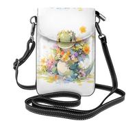 Small Cell Phone Purse 7.6x4.9in WHJSSF Little crocodile with flowers on her back Prints Fashionable, Practical, Multifunctional Leather Crossbody Flap Phone Case for Women