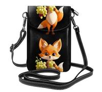 Small Cell Phone Purse 7.6x4.9in YYHHAOFA Little fox holding grapes Picture Fashionable, Practical, Multifunctional Leather Crossbody Flap Phone Case for Women