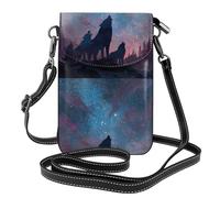 Small Cell Phone Purse 7.6x4.9in YYHHAOFA Starry Sky Wolf Pack Picture Fashionable, Practical, Multifunctional Leather Crossbody Flap Phone Case for Women