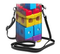 Small Cell Phone Purse 7.6x4.9in YYHWHJDE Colorful Building Blocks Pattern Fashionable, Practical, Multifunctional Leather Crossbody Flap Phone Case for Women