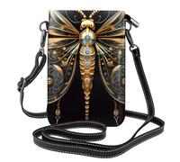 Small Cell Phone Purse 7.6x4.9in YYHWHJDE Golden Delicate Dragonfly on Black Background Pattern Fashionable, Practical, Multifunctional Leather Crossbody Flap Phone Case for Women