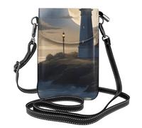 Small Cell Phone Purse 7.6x4.9in YYHWHJDE Moonlight Lighthouse Pattern Fashionable, Practical, Multifunctional Leather Crossbody Flap Phone Case for Women