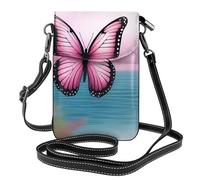 Small Cell Phone Purse 7.6x4.9in YYHWHJDE Pink Butterfly And Sea Pattern Fashionable, Practical, Multifunctional Leather Crossbody Flap Phone Case for Women