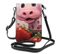 Small Cell Phone Purse 7.6x4.9in YYHWHJDE Pink Cow with Strawberries Pattern Fashionable, Practical, Multifunctional Leather Crossbody Flap Phone Case for Women