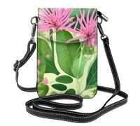 Small Cell Phone Purse 7.6x4.9in YYHWHJDE Pink plant flowers Pattern Fashionable, Practical, Multifunctional Leather Crossbody Flap Phone Case for Women