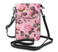 Small Cell Phone Purse 7.6x4.9in YYHWHJDE Pretty Pink Roses Pattern Fashionable, Practical, Multifunctional Leather Crossbody Flap Phone Case for Women