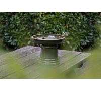 SMALL CERAMIC BIRDBATH ON PEDESTAL GREEN