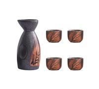 Small Ceramic Sake Cups Set of 5, Traditional Japanese Sake Cups Set, Hand Painted Design, Porcelain Ceramic Wine Glasses, with 4 Sake Cups, 1 Brown Sake Pot