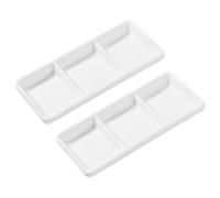 Small Ceramic Serving Platters, 2Pcs 3 Compartment Appetizer Serving Trays Snack Dishes, White Rectangular Divided Sauce Dishes for Home Restaurant Kitchen - 14.8 x 6 x 2 cm