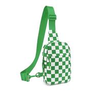 Small Checkered Crossbody Sling Bag Chest Bag Water Resistant Fanny Pack Running Phone Holder for Women Men, Green, M, Fashion