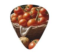 Small cherry tomatoes printed guitar picks, 12-piece set with thin, medium, and thick styles, comes with a storage case